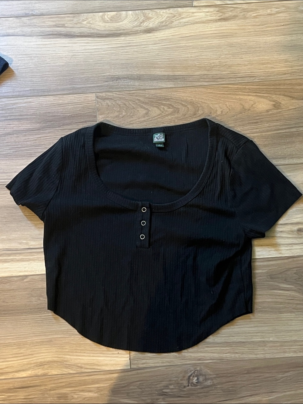 wild fable Black Ribbed Scoop Neck Button-Front Crop Top